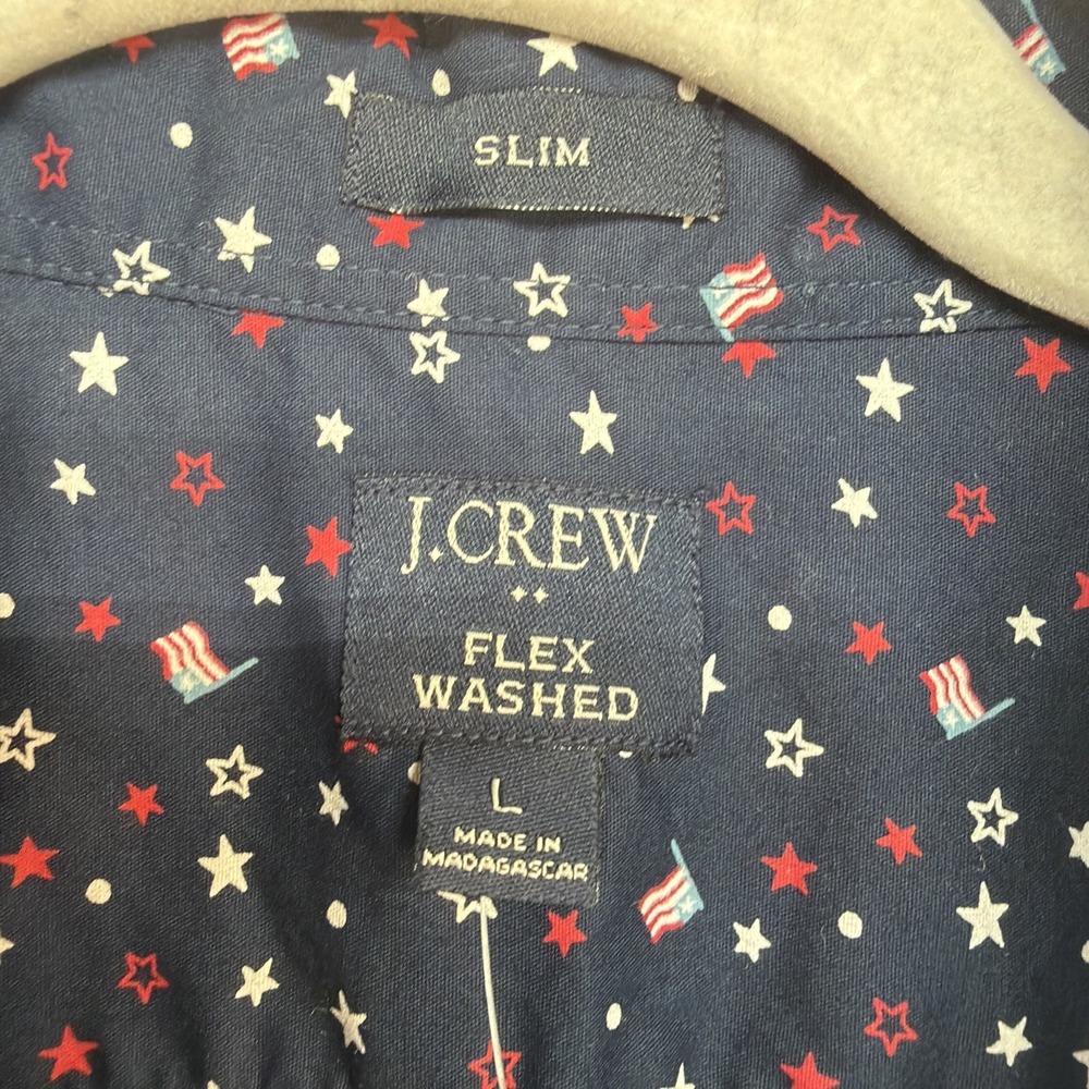 J Crew Slim Short Sleeve Button Down Shirt Flag Print Blue Large - Picture 4 of 10